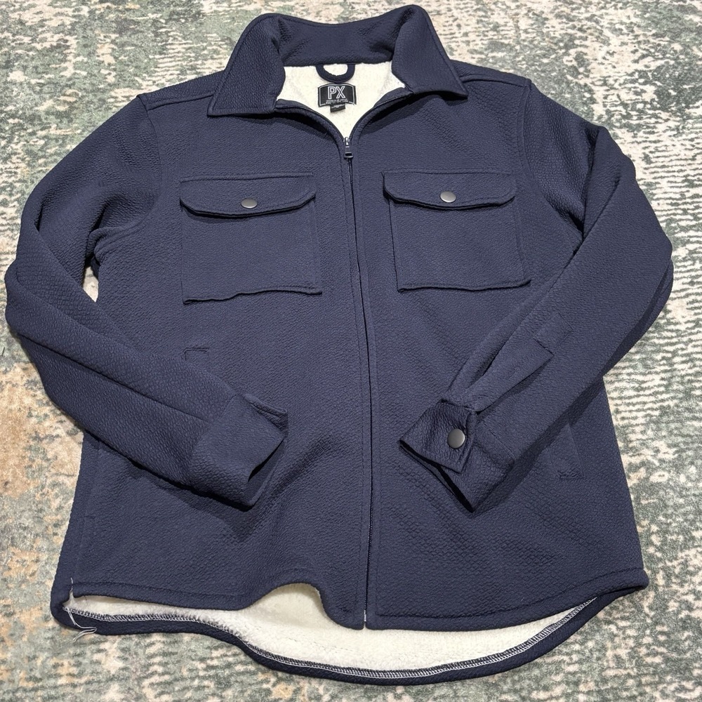 PX Chunky Waffle Jacket Sherpa Lining Full Zip Medium Blue